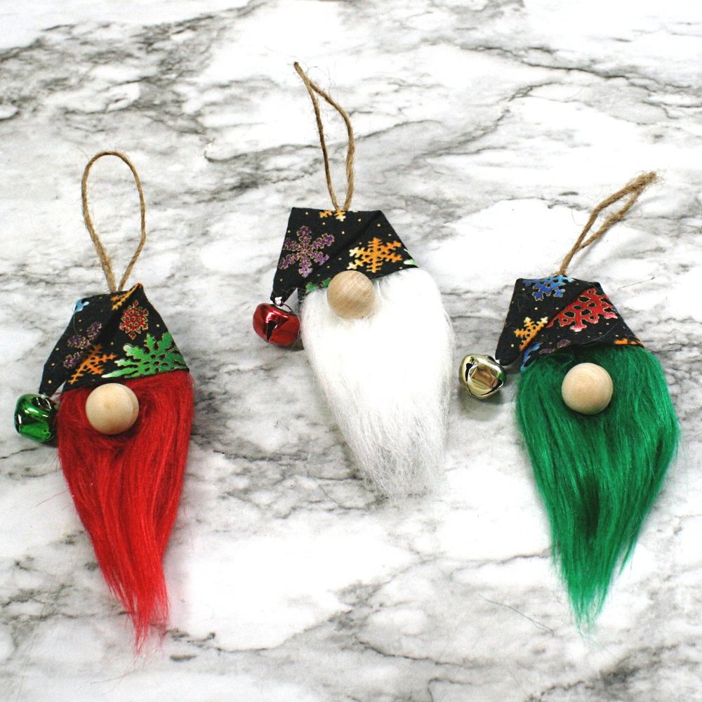 HAND CRAFTED Gnome Christmas Ornaments Set of 3 - Colorful Snowflakes
